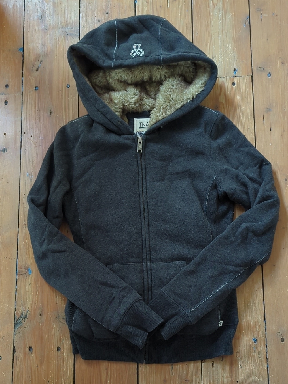 256-TNA Women Charcoal Hoodie with Faux-Fur Lining